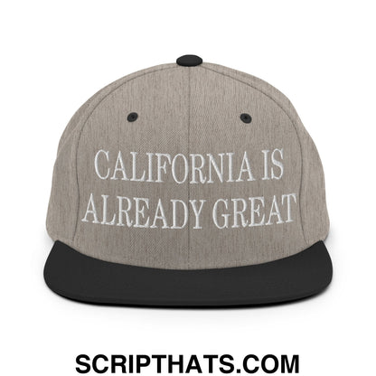 California is Already Great Embroidered Flat Bill Brim Snapback Hat Heather Black
