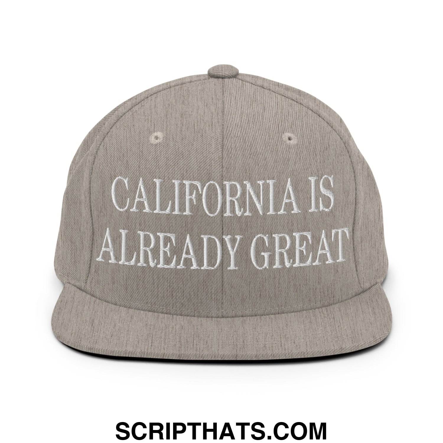 Gray snapback hat with white embroidered california is already great text and flat bill brim for casual wear