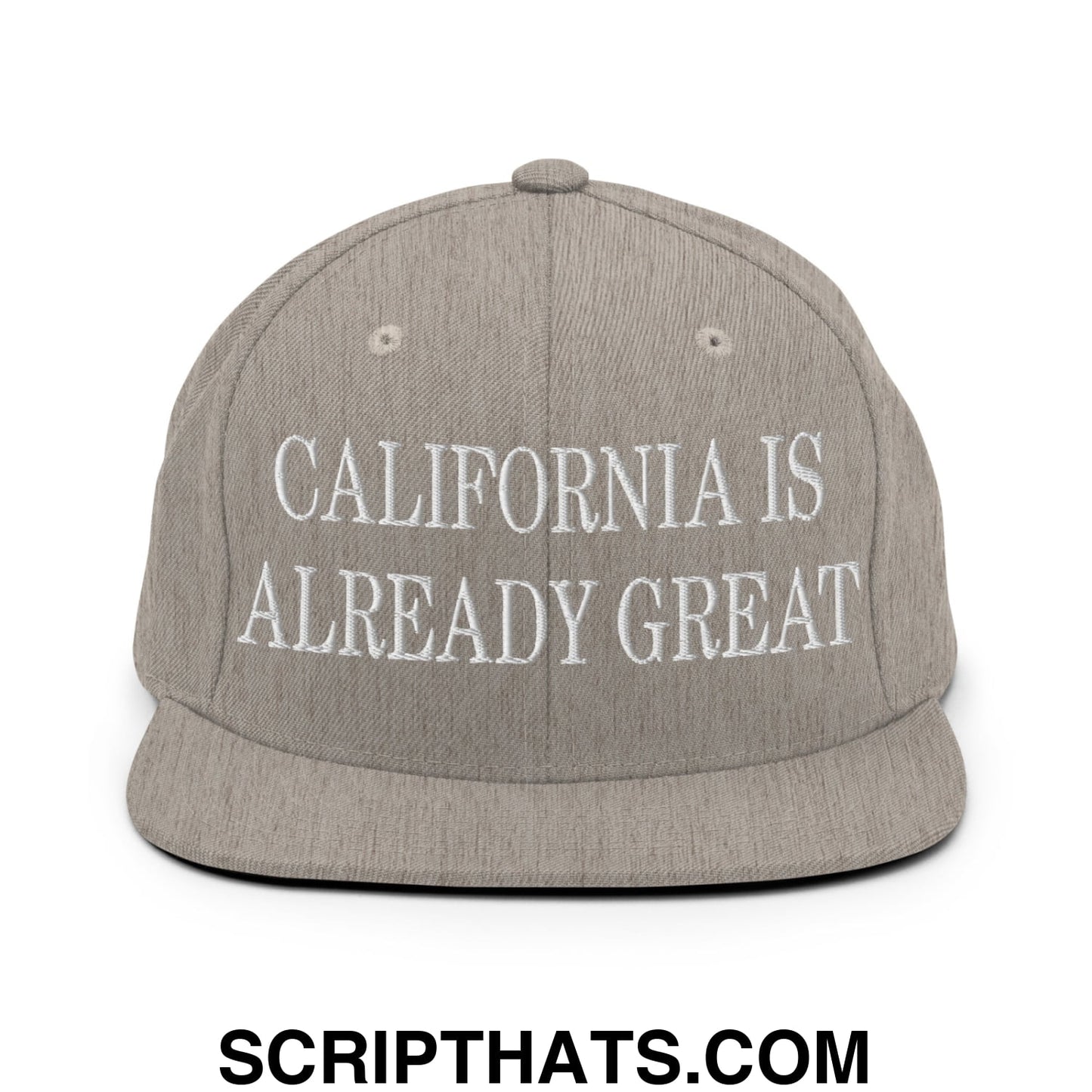 California is Already Great Embroidered Flat Bill Brim Snapback Hat Heather Grey