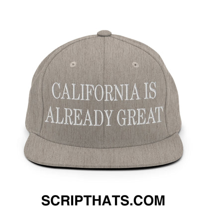 California is Already Great Embroidered Flat Bill Brim Snapback Hat Heather Grey