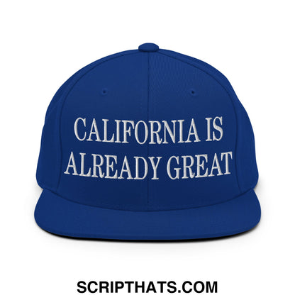 Royal blue flat bill snapback hat with white embroidered california is already great text for casual wear
