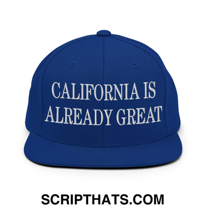 California is Already Great Embroidered Flat Bill Brim Snapback Hat Royal Blue