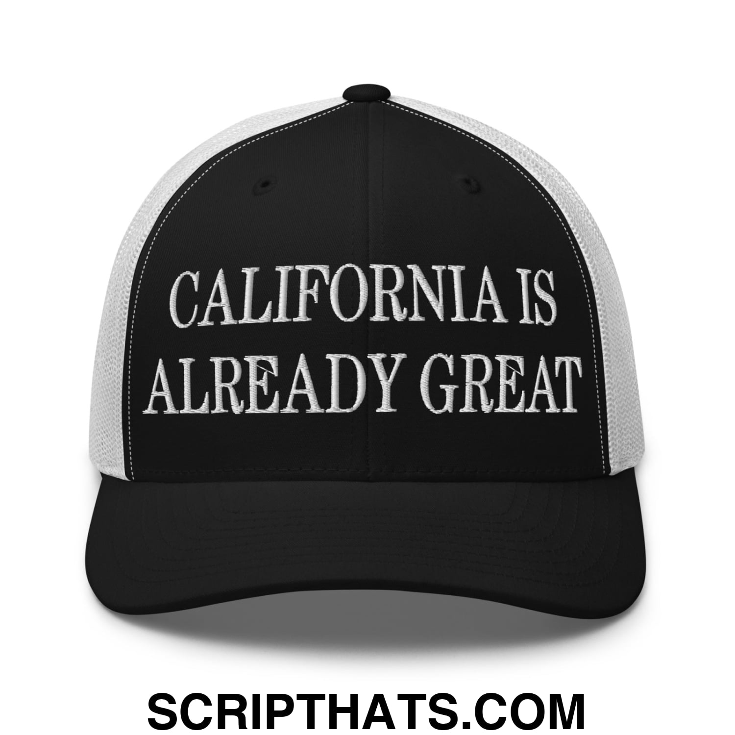 California is Already Great Embroidered Mesh Trucker Hat Black White