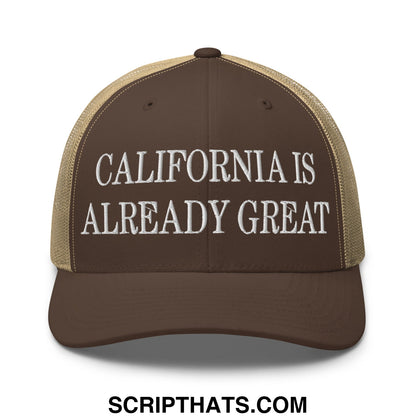 California is Already Great Embroidered Mesh Trucker Hat Brown Khaki