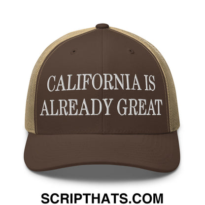 California is Already Great Embroidered Mesh Trucker Hat Brown Khaki