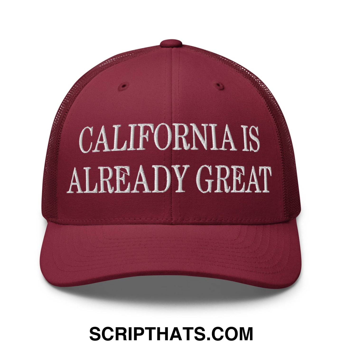 California is Already Great Embroidered Mesh Trucker Hat Cranberry