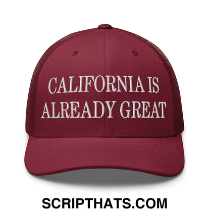 California is Already Great Embroidered Mesh Trucker Hat Cranberry