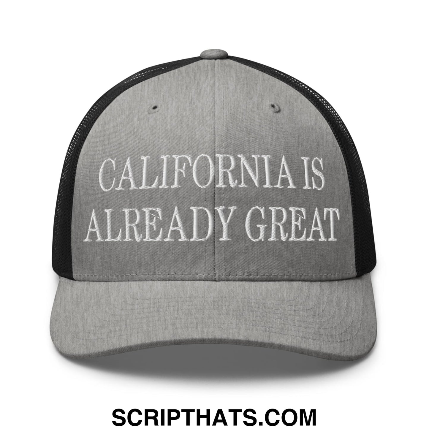 California is Already Great Embroidered Mesh Trucker Hat Heather Black