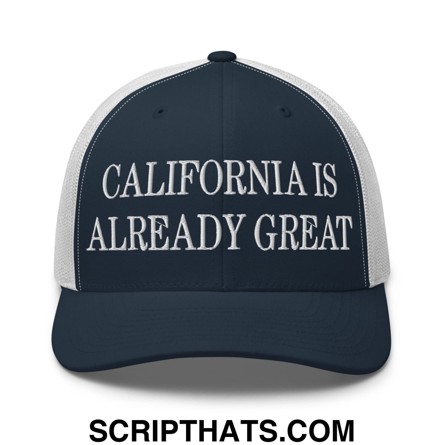 California is Already Great Embroidered Mesh Trucker Hat Navy White