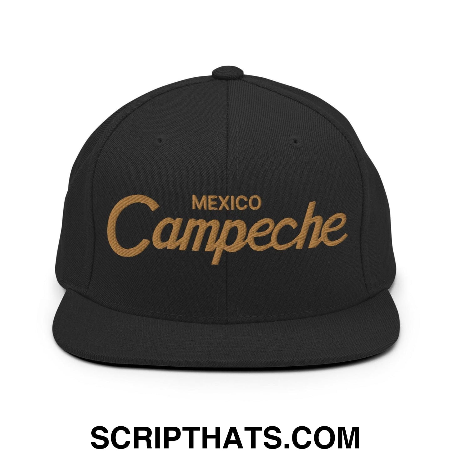 Campeche Mexico Gold Vintage Sports Script Snapback Hat Black