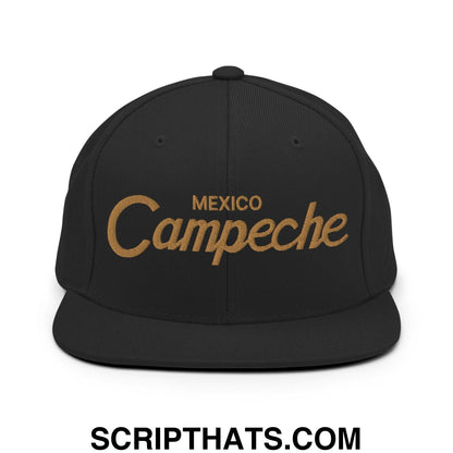 Campeche Mexico Gold Vintage Sports Script Snapback Hat Black