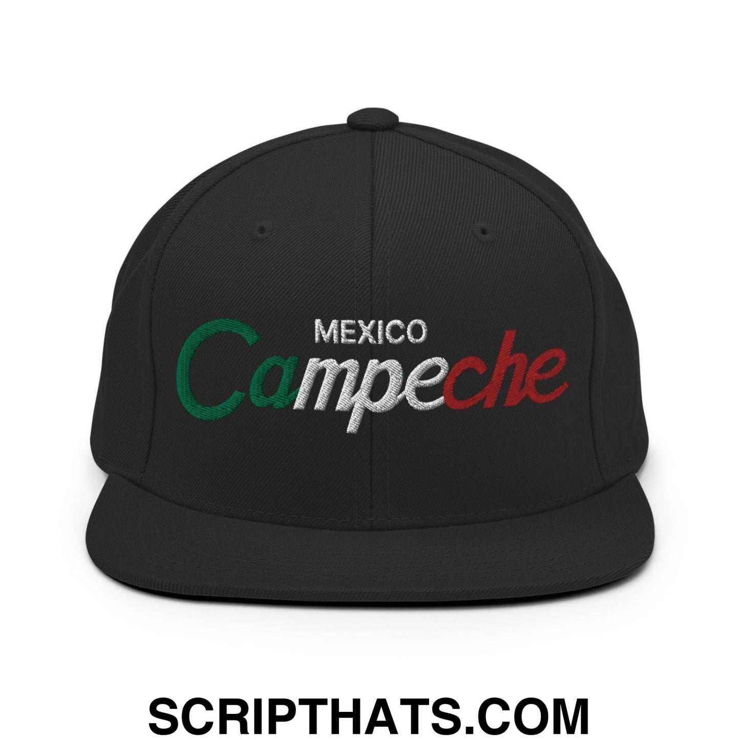 Campeche Mexico Vintage Sports Script Snapback Hat Black