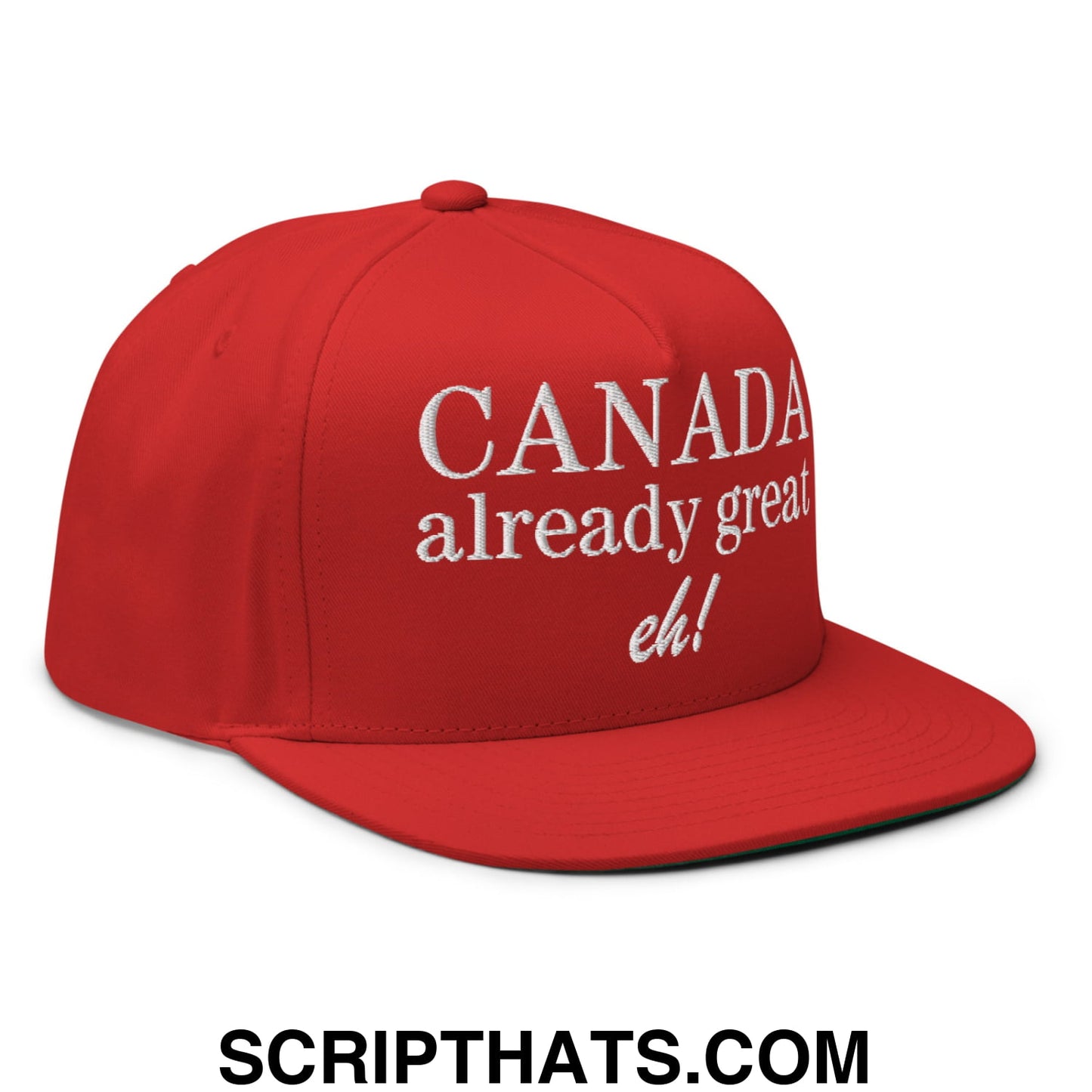 Canada Already Great Eh! Canada Flag Embroidered Flat Bill Brim 5 Panel Snapback Hat Red