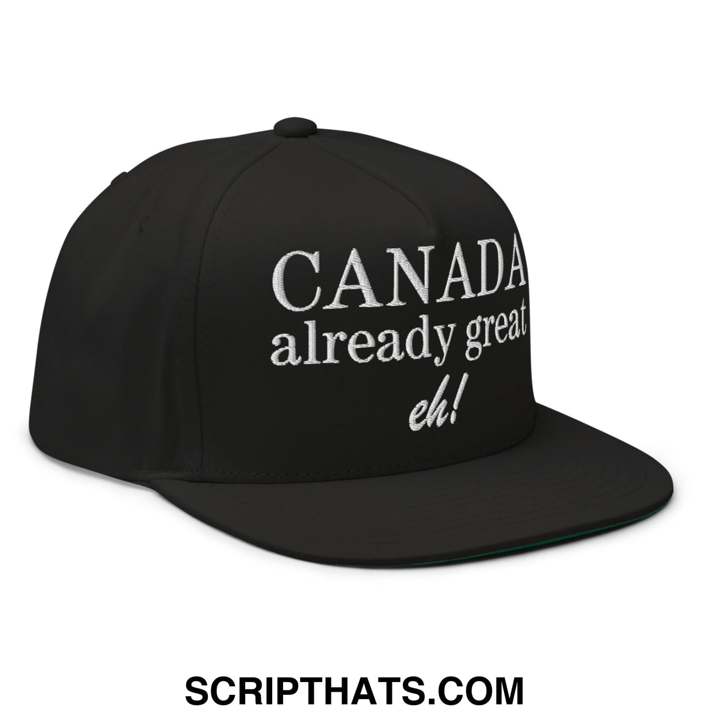 Canada Already Great Eh! Canada Flag Embroidered Flat Bill Brim 5 Panel Snapback Hat Black