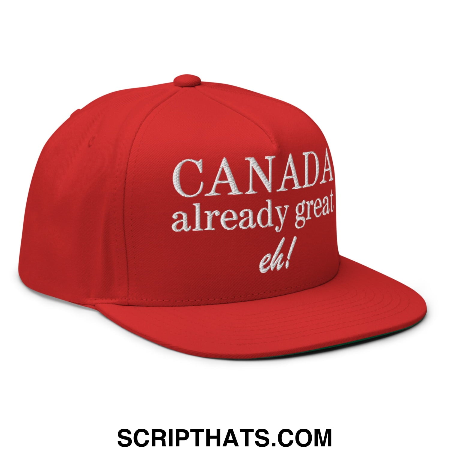 Canada Already Great Eh! Canada Flag Embroidered Flat Bill Brim 5 Panel Snapback Hat Red
