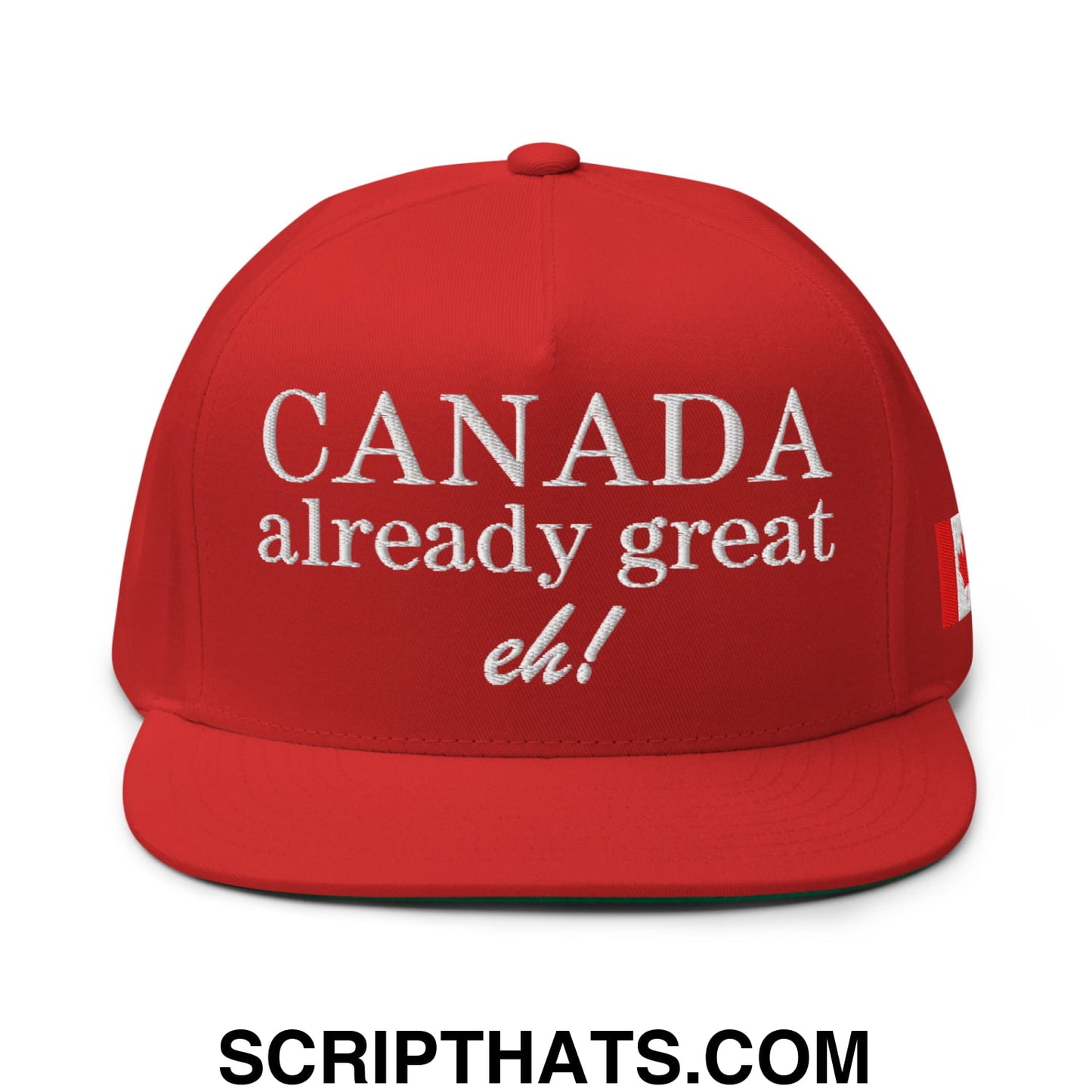 Canada Already Great Eh! Canada Flag Embroidered Flat Bill Brim 5 Panel Snapback Hat Red