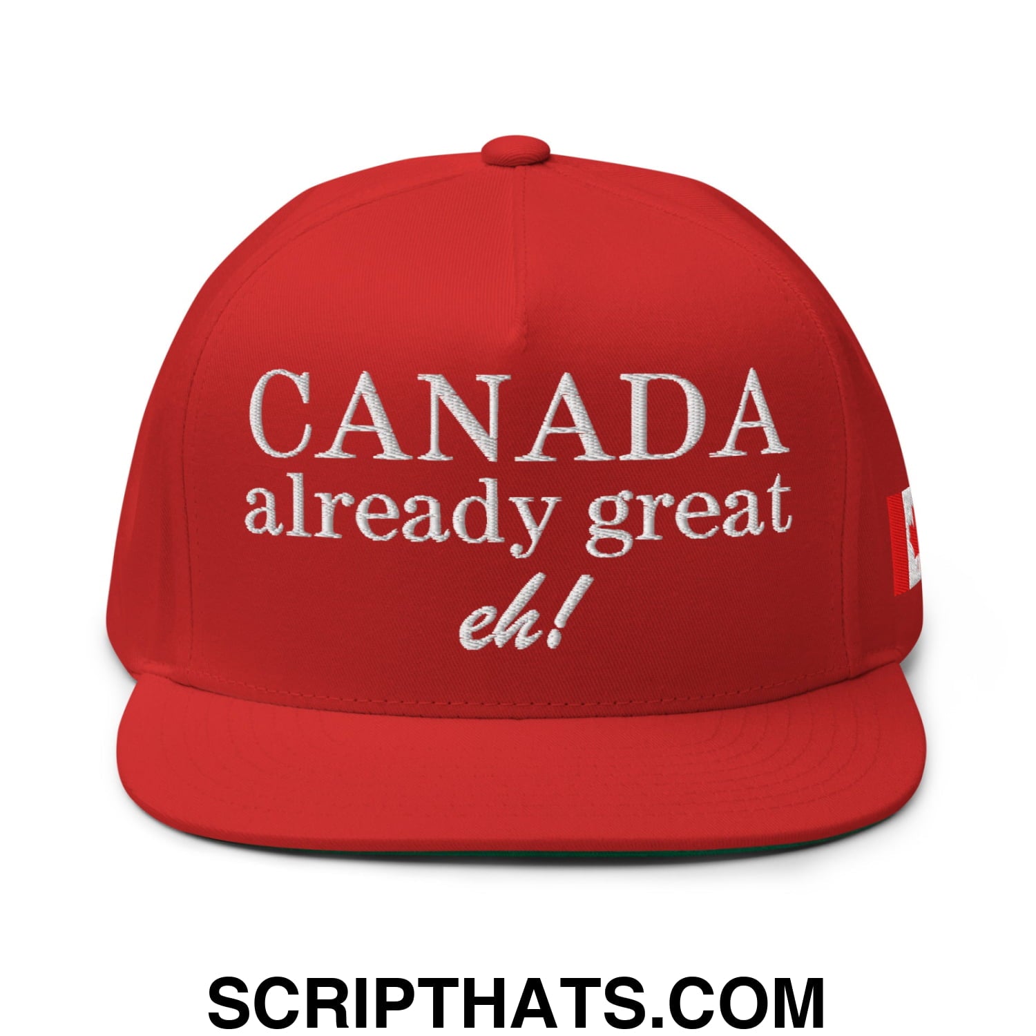 Canada Already Great Eh! Canada Flag Embroidered Flat Bill Brim 5 Panel Snapback Hat Red