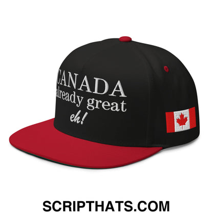 Canada Already Great Eh! Canada Flag Embroidered Flat Bill Brim 5 Panel Snapback Hat Black Red