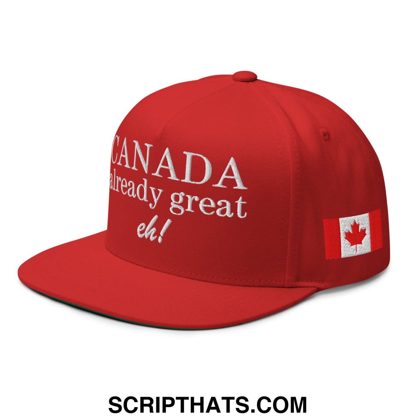 Canada Already Great Eh! Canada Flag Embroidered Flat Bill Brim 5 Panel Snapback Hat Red