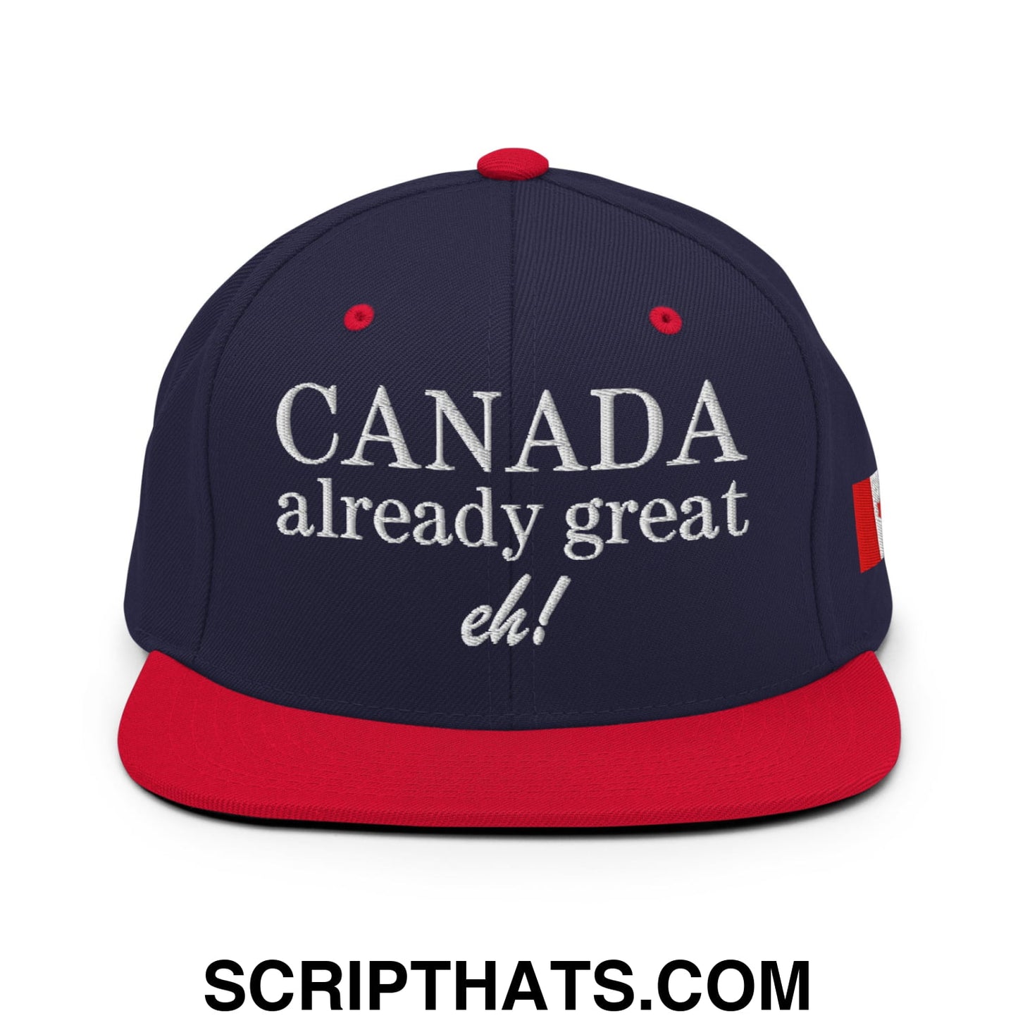 Canada Already Great Eh! Canada Flag Embroidered Flat Bill Brim Snapback Hat Navy Red