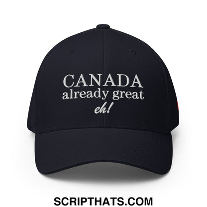 Canada Already Great Eh! Canada Flag Embroidered Stretch Fit Baseball Hat Dark Navy