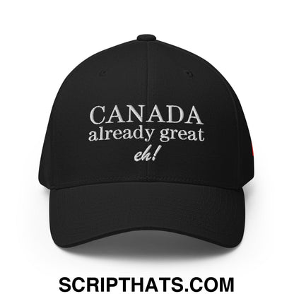 Canada Already Great Eh! Canada Flag Embroidered Stretch Fit Baseball Hat Black