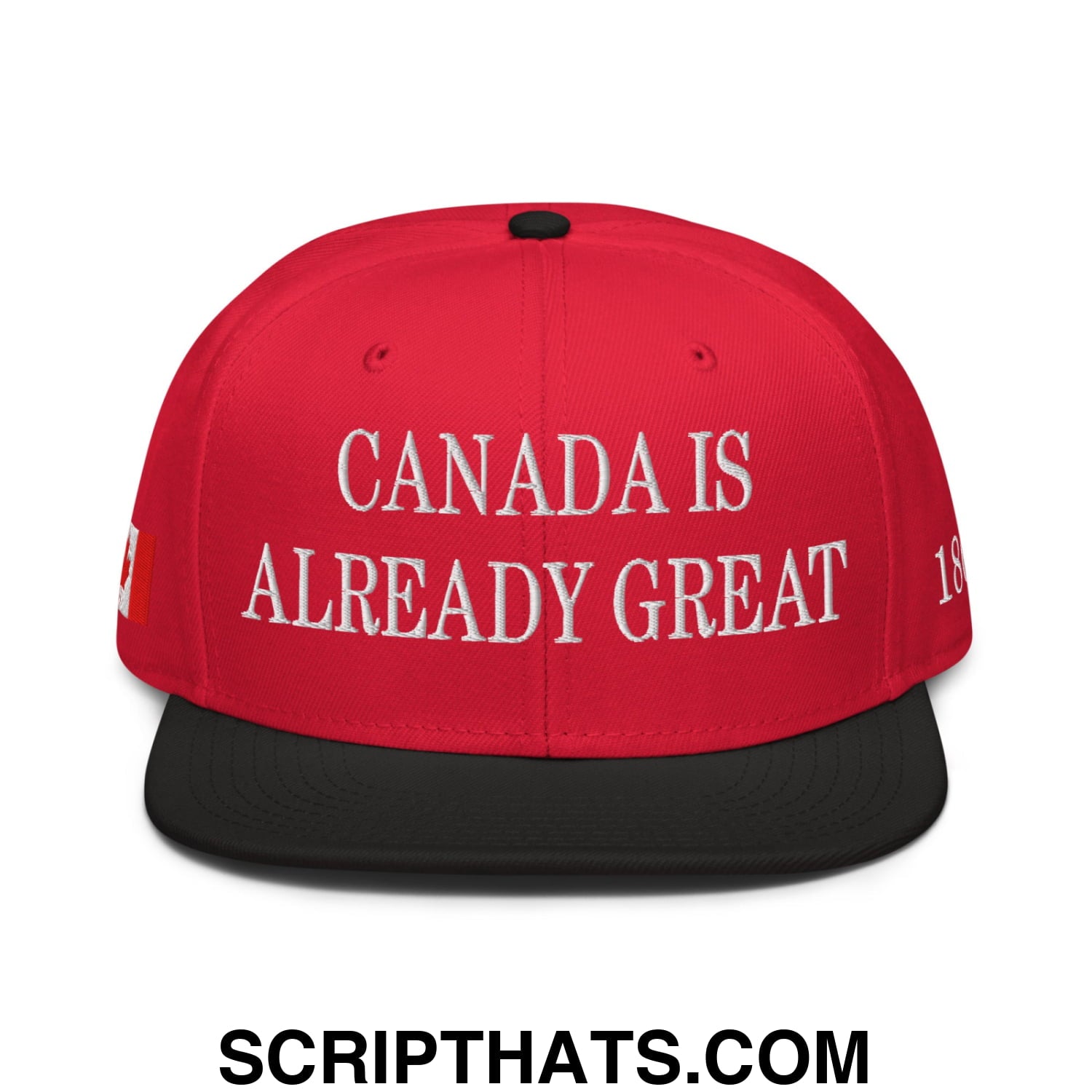 Canada is Already Great 1867 Flag Embroidered Flat Bill Snapback Hat Black Red Red
