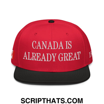 Canada is Already Great 1867 Flag Embroidered Flat Bill Snapback Hat Black Red Red