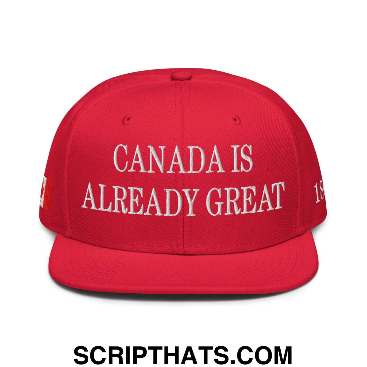 Canada is Already Great 1867 Flag Embroidered Flat Bill Snapback Hat Red