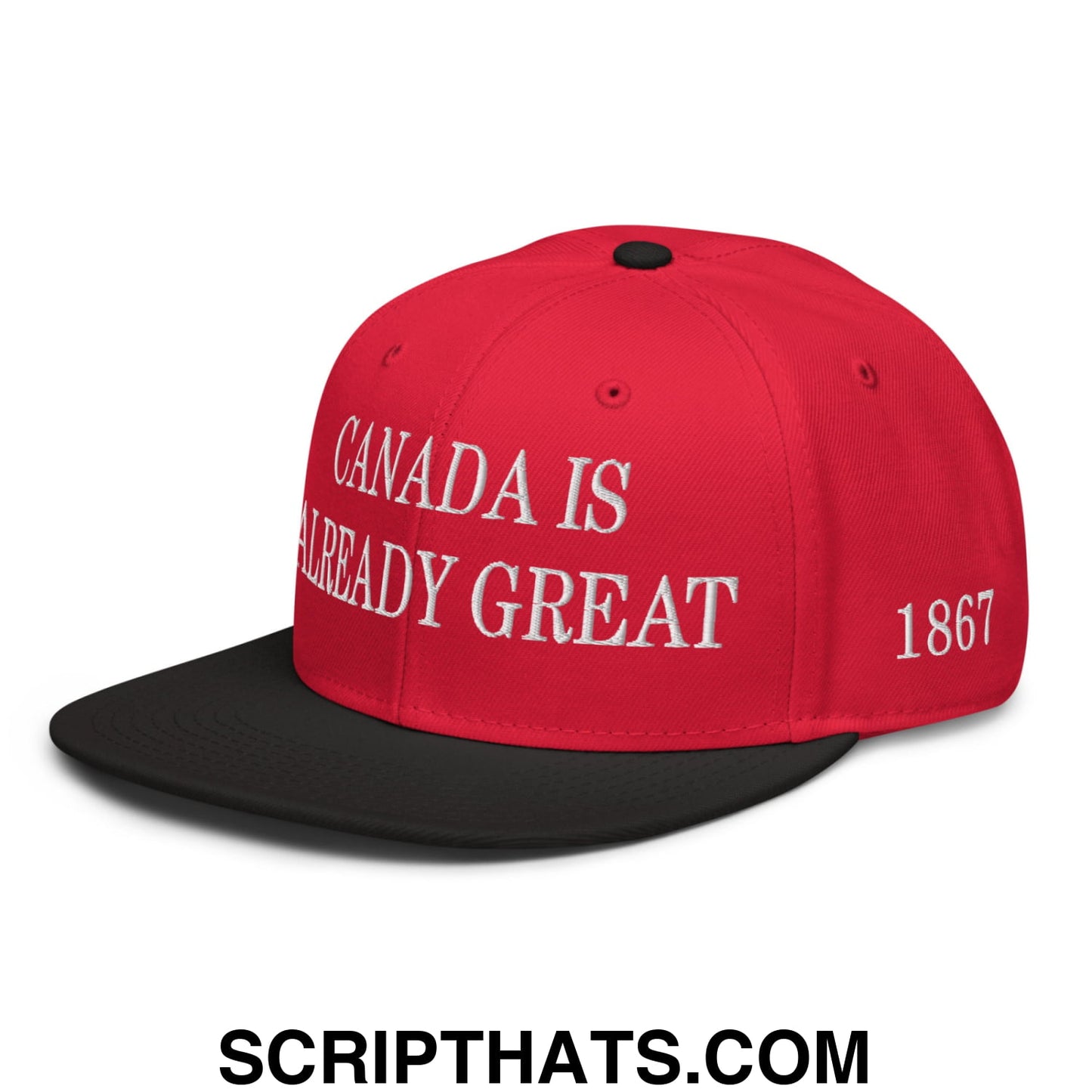 Canada is Already Great 1867 Flag Embroidered Flat Bill Snapback Hat Black Red Red