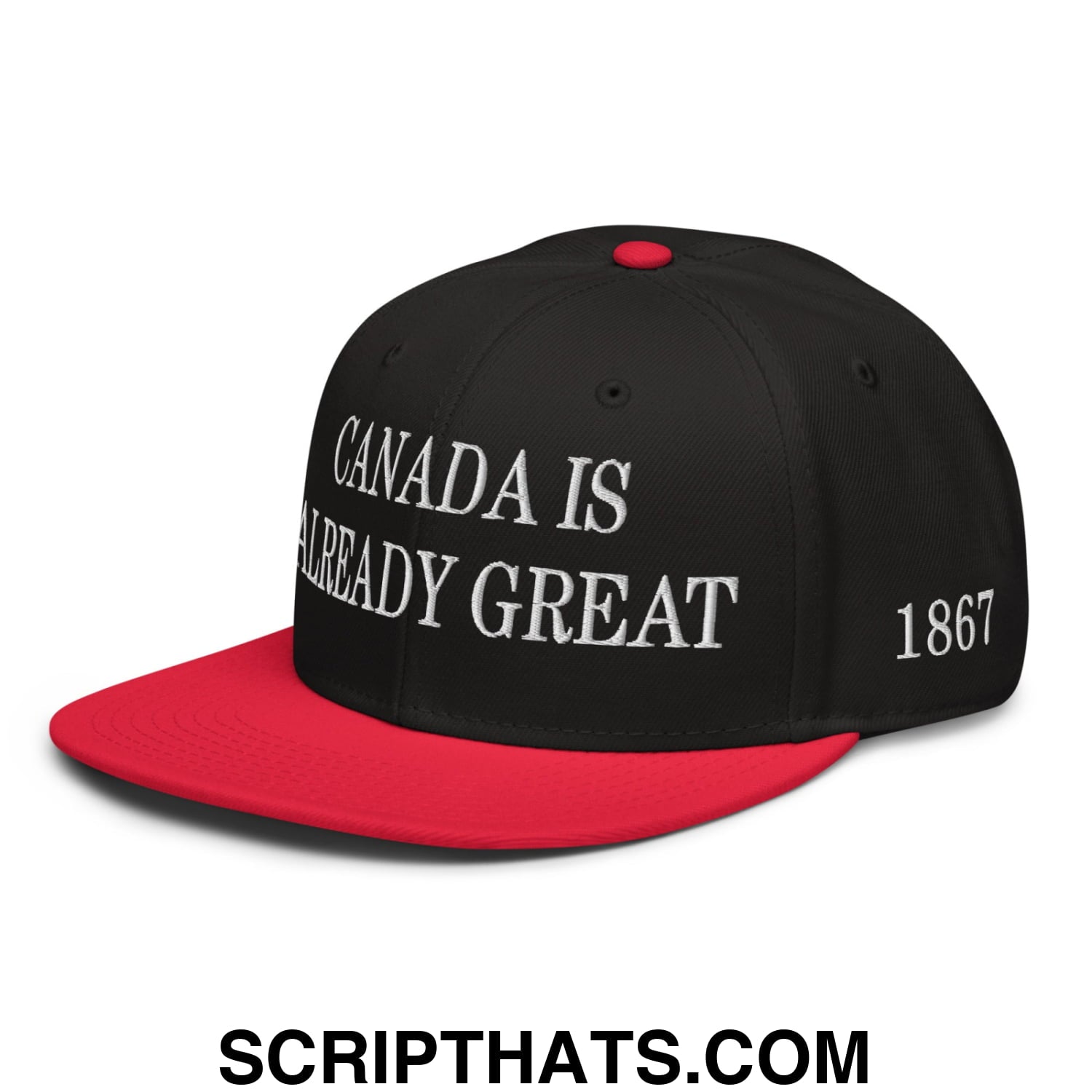 Canada is Already Great 1867 Flag Embroidered Flat Bill Snapback Hat Red Black Black