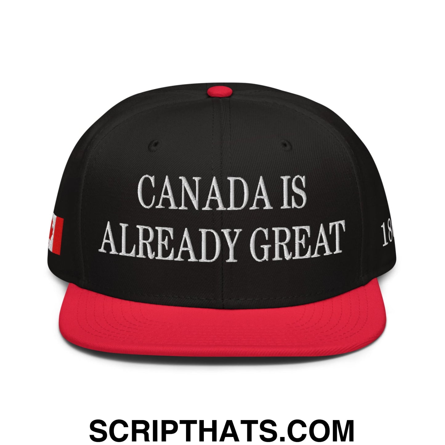 Canada is Already Great 1867 Flag Embroidered Flat Bill Snapback Hat Red Black Black