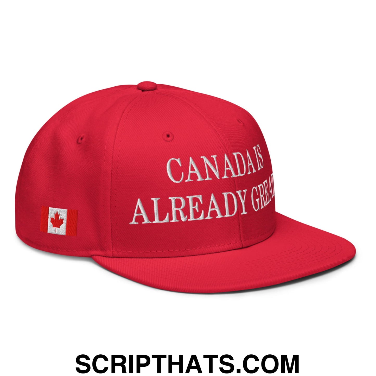 Canada is Already Great 1867 Flag Embroidered Flat Bill Snapback Hat Red
