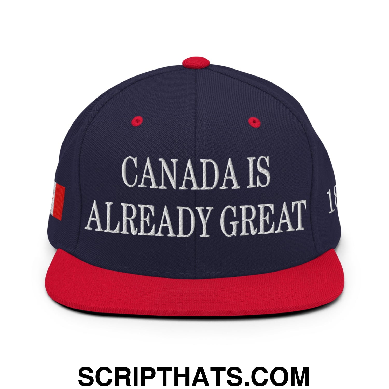 Canada is Already Great 1867 Flag Embroidered Flat Brim Snapback Hat Navy Red