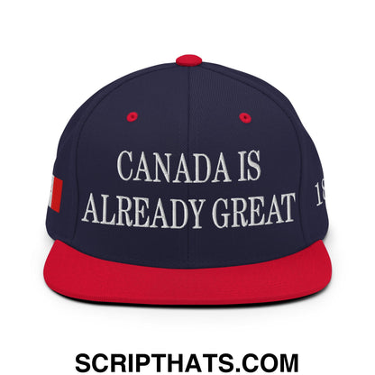 Canada is Already Great 1867 Flag Embroidered Flat Brim Snapback Hat Navy Red