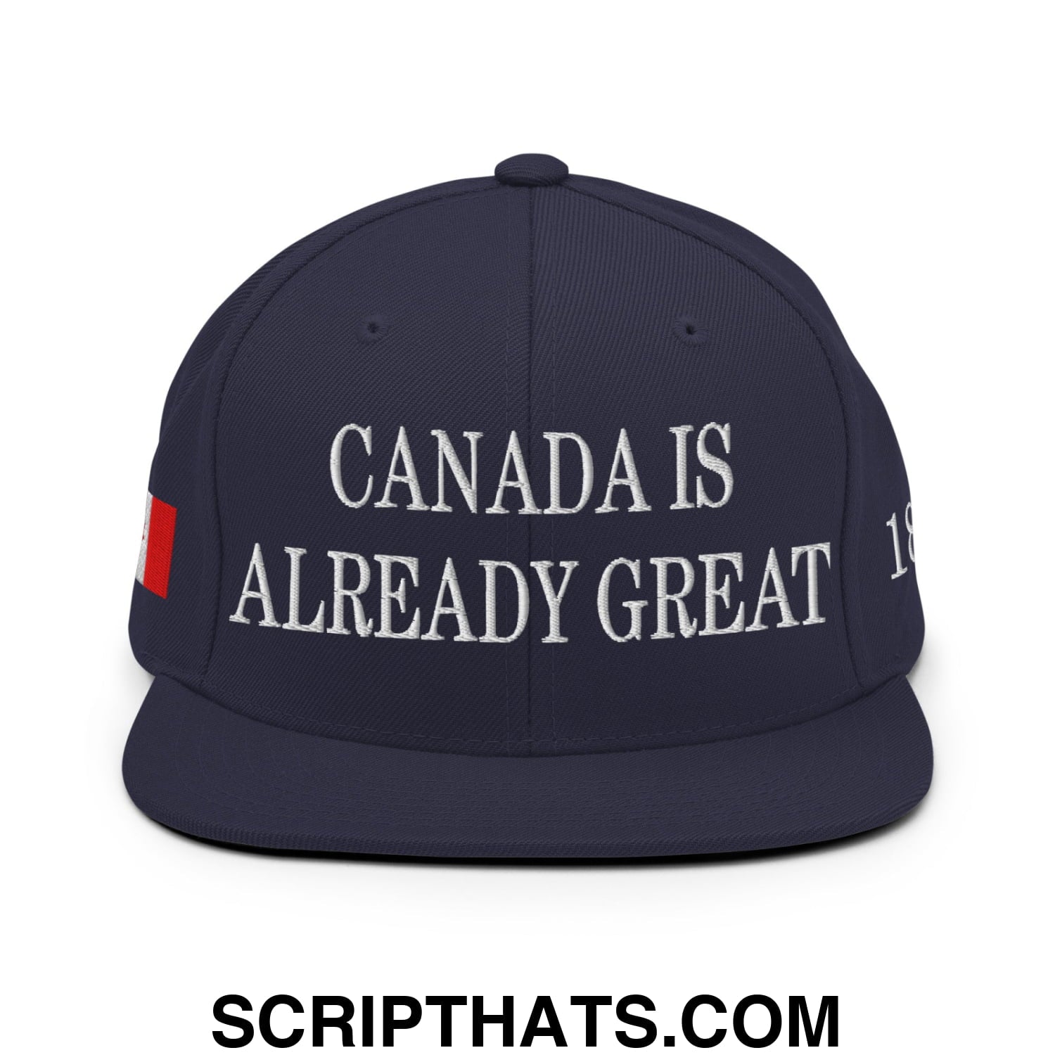 Canada is Already Great 1867 Flag Embroidered Flat Brim Snapback Hat Navy