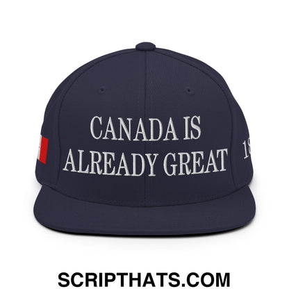 Canada is Already Great 1867 Flag Embroidered Flat Brim Snapback Hat Navy