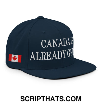 Canada is Already Great 1867 Flag Embroidered Flat Brim Snapback Hat Dark Navy
