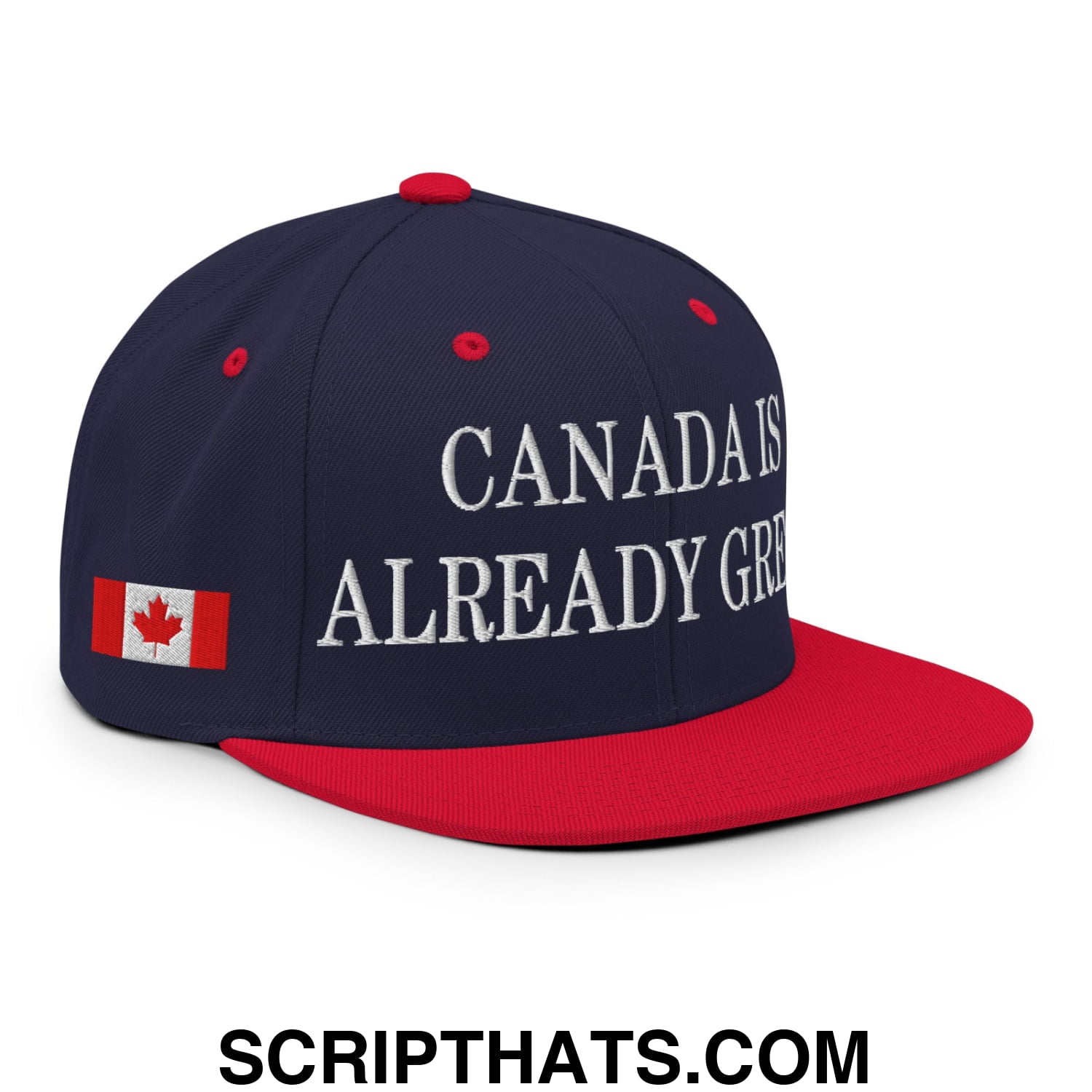 Canada is Already Great 1867 Flag Embroidered Flat Brim Snapback Hat Navy Red
