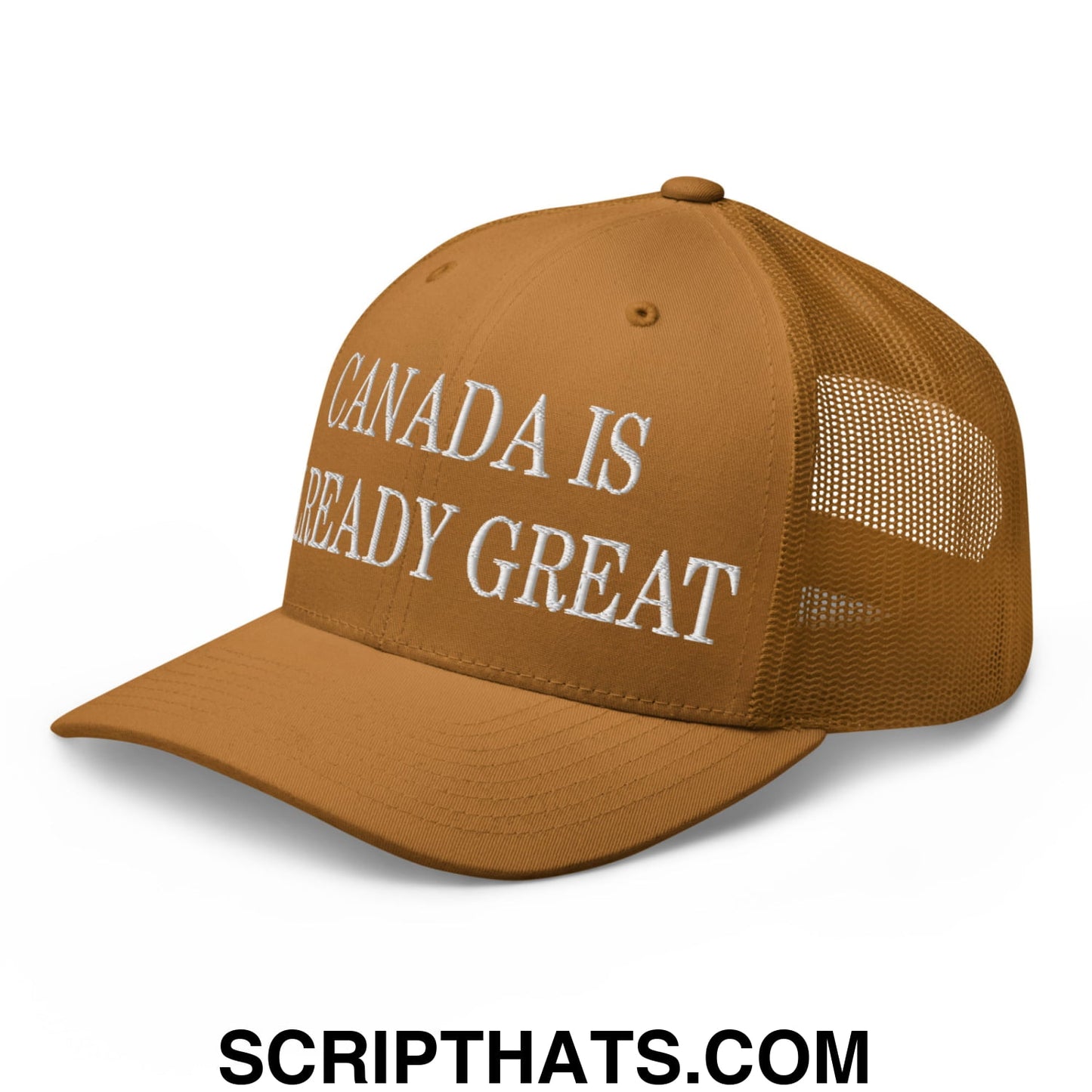 Canada is Already Great Embroidered Classic Mesh Trucker Hat Caramel