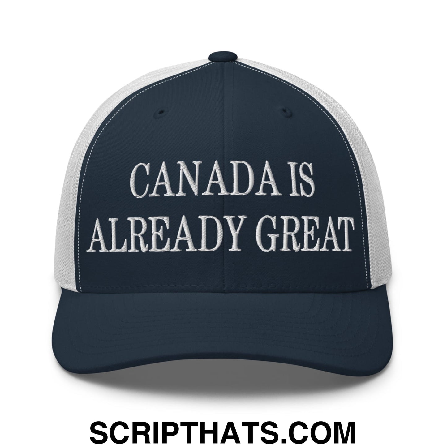 Canada is Already Great Embroidered Classic Mesh Trucker Hat Navy White