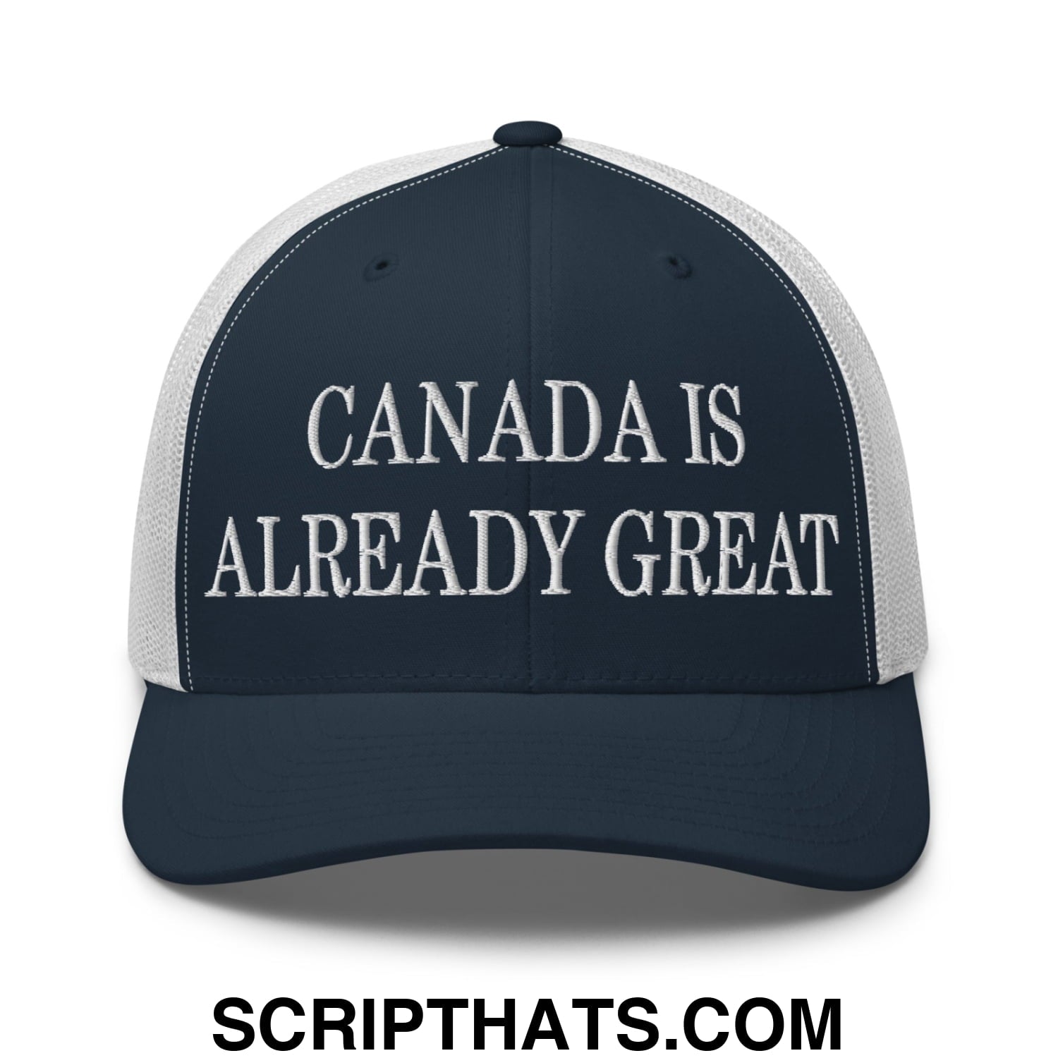 Canada is Already Great Embroidered Classic Mesh Trucker Hat Navy White