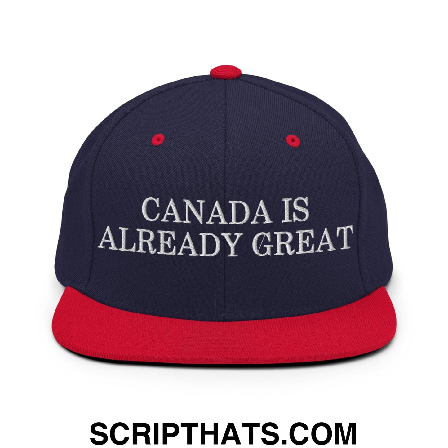 Canada is Already Great Embroidered Flat Bill Brim Snapback Hat Navy Red