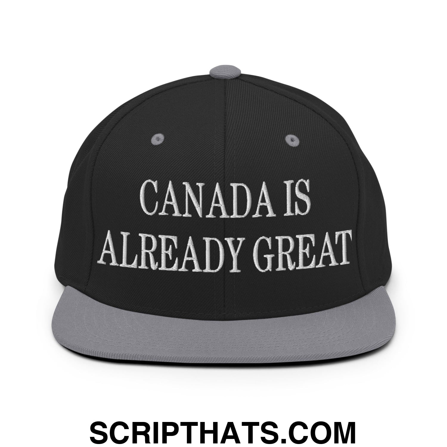 Canada is Already Great Embroidered Flat Bill Snapback Hat Black Silver