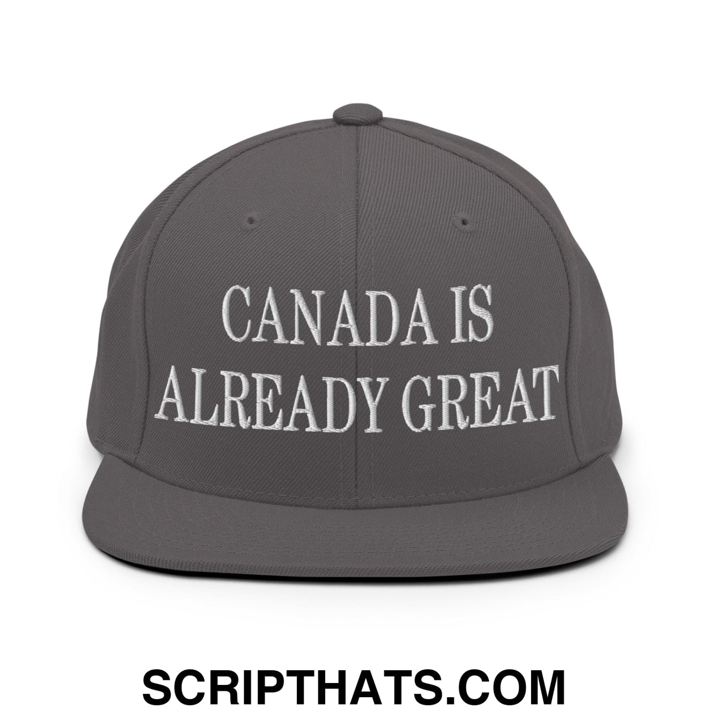 Canada is Already Great Embroidered Flat Bill Snapback Hat Dark Grey