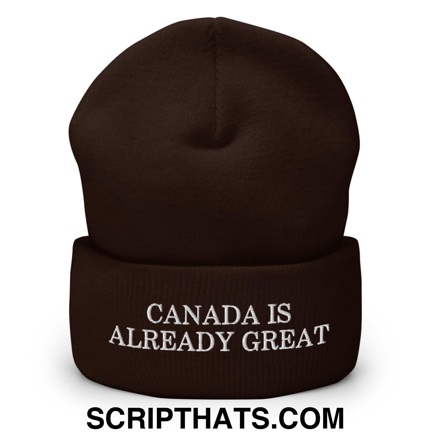Canada is Already Great Embroidered Knit Cuffed Beanie Brown