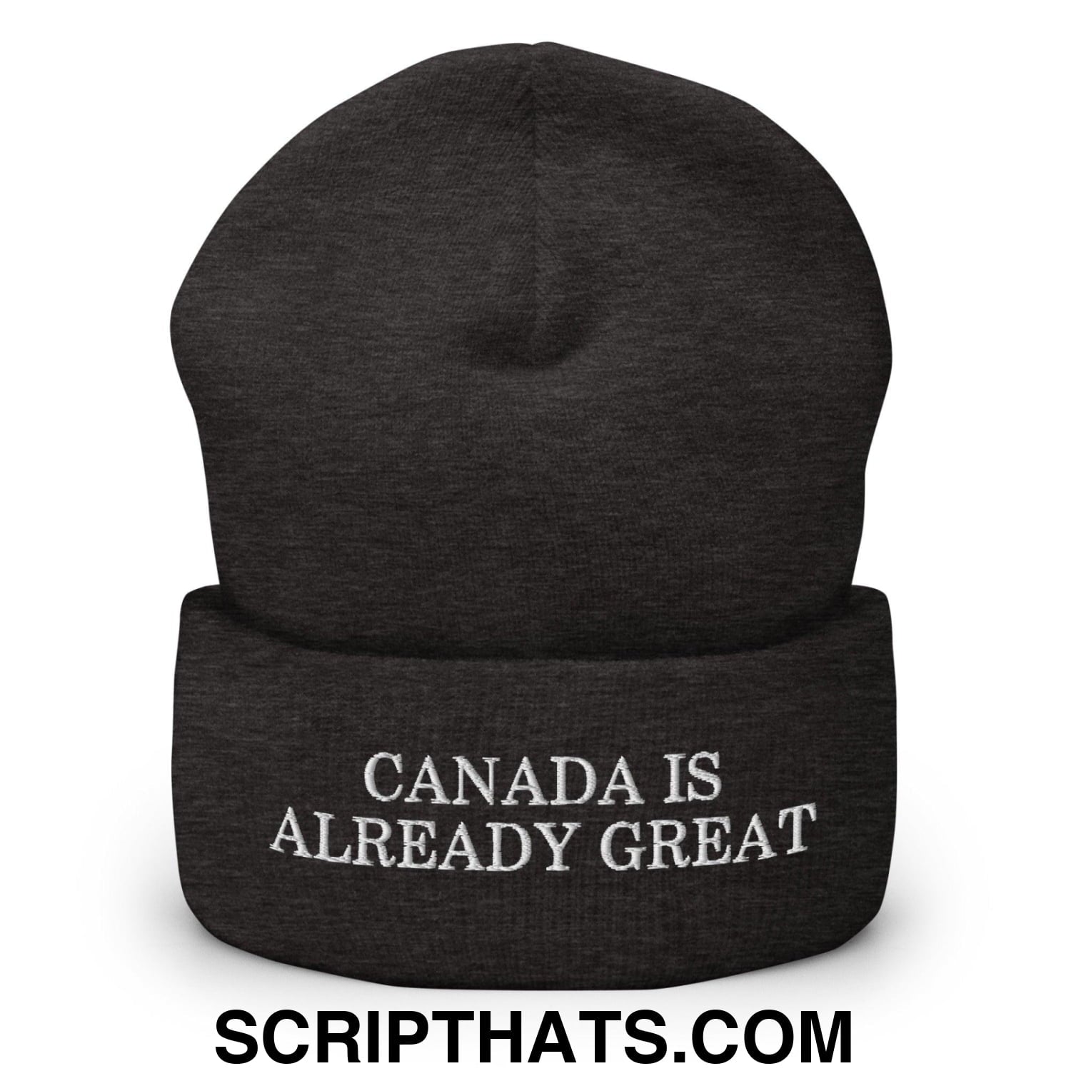 Canada is Already Great Embroidered Knit Cuffed Beanie Dark Grey
