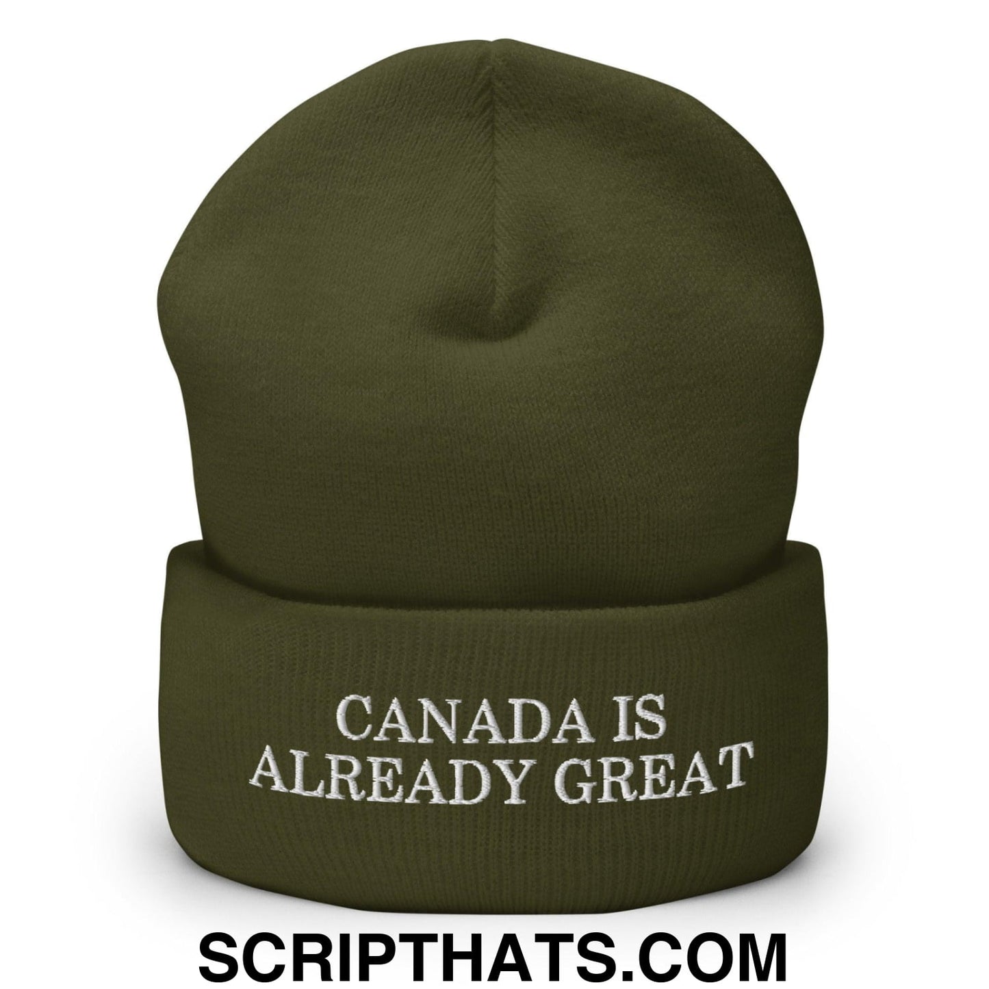 Canada is Already Great Embroidered Knit Cuffed Beanie Olive