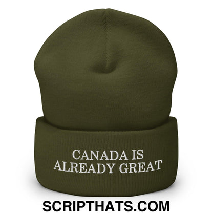 Canada is Already Great Embroidered Knit Cuffed Beanie Olive