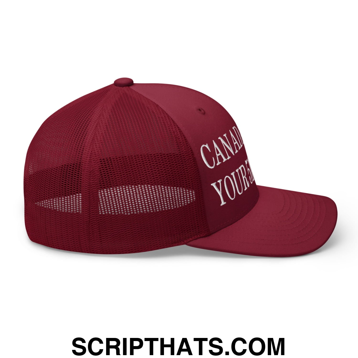 Canada Is Not Your 51st State Embroidered Mesh Trucker Hat Cranberry